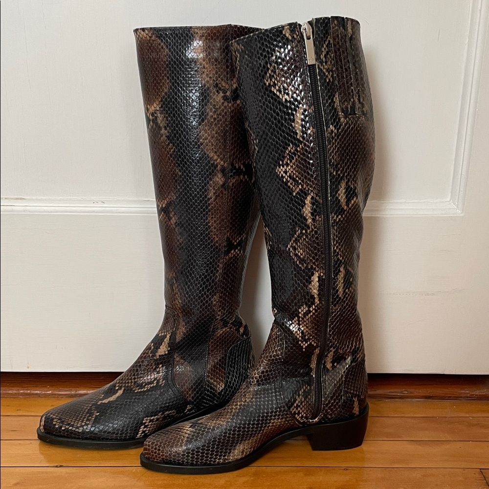 Aquatalia Brown and Black Snakeskin-Effect Knee Boots 7.5 like new